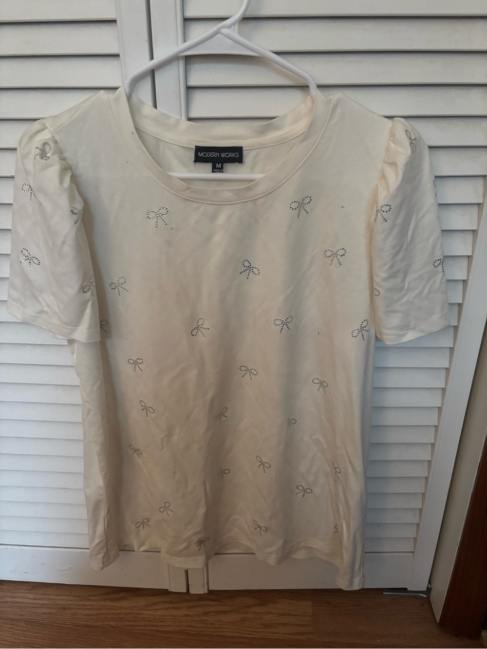 Cream Short-Sleeve Bow Embellished Top